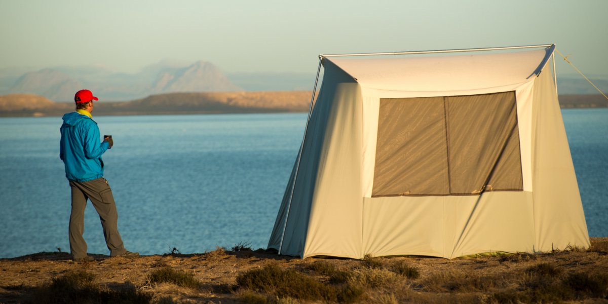 Tent set up at a whale watching camp