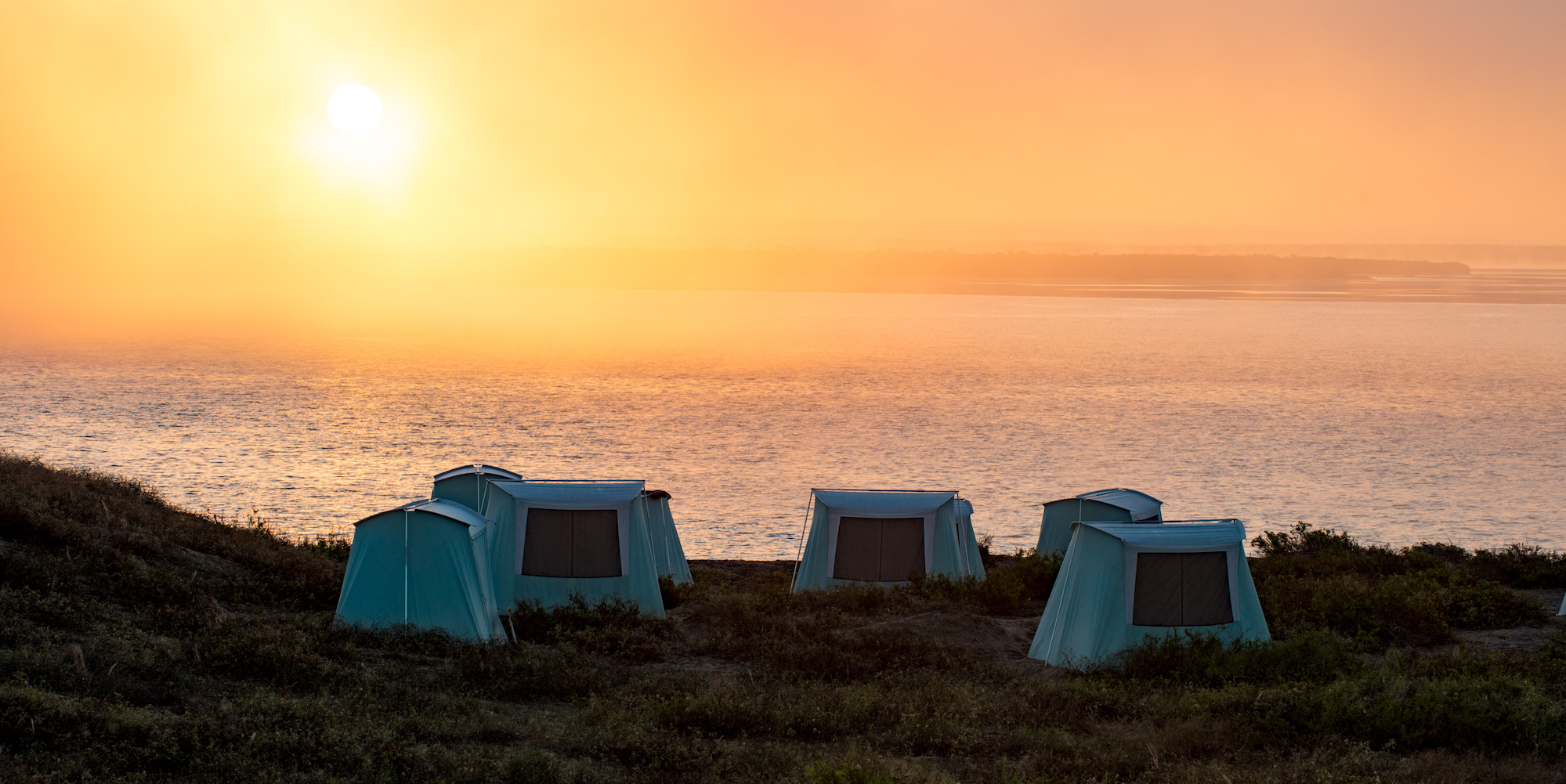 Stand up canvas tents along the Pacific Ocean in Baja California Sur