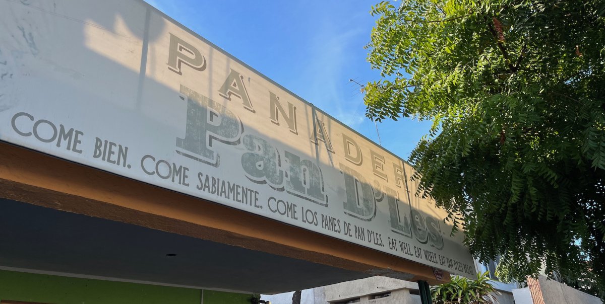 Street view of the infamous Pan D'Les bakery in La Paz, Baja