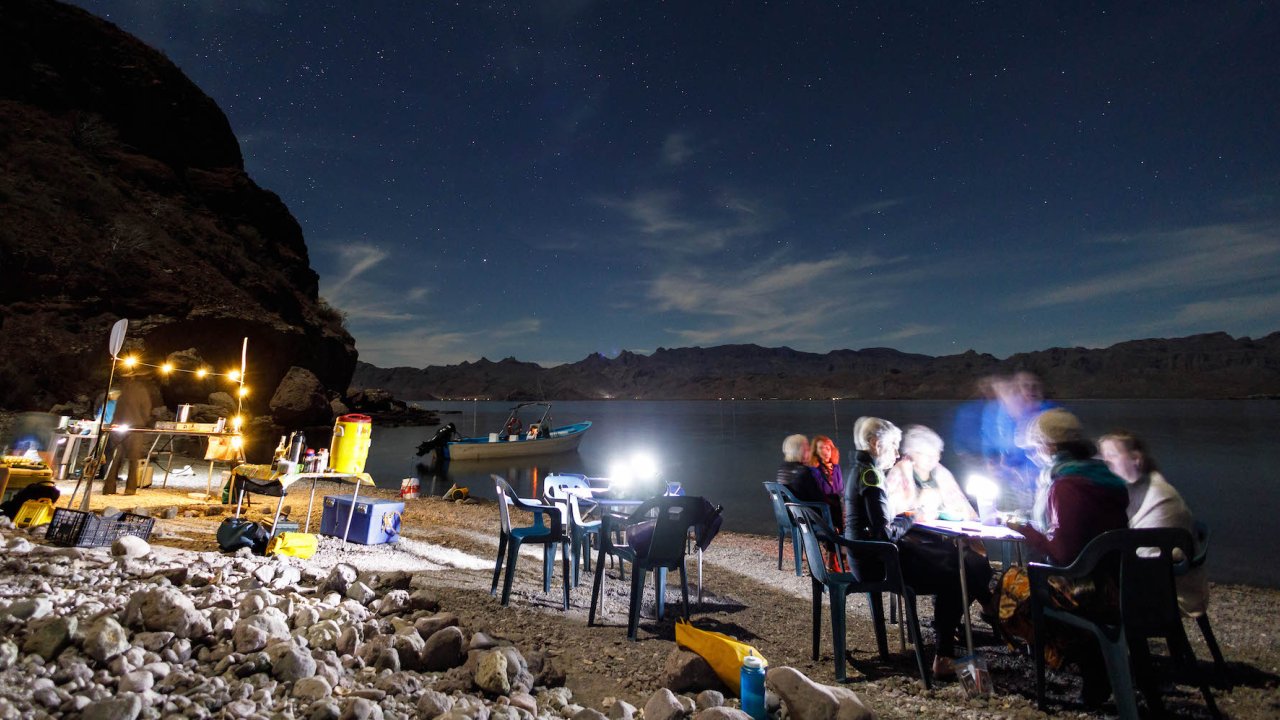 Starry night camp set up in Loreto Bay National Marine Park