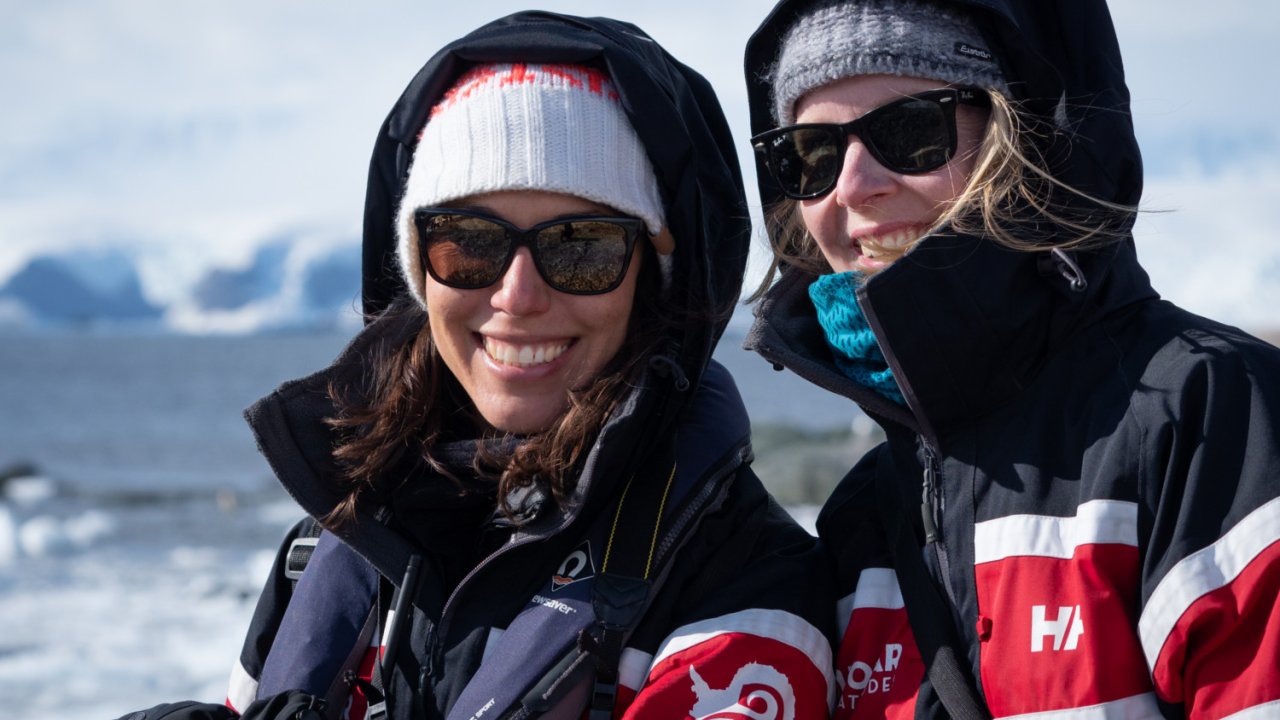 two women smiling in Antarctica