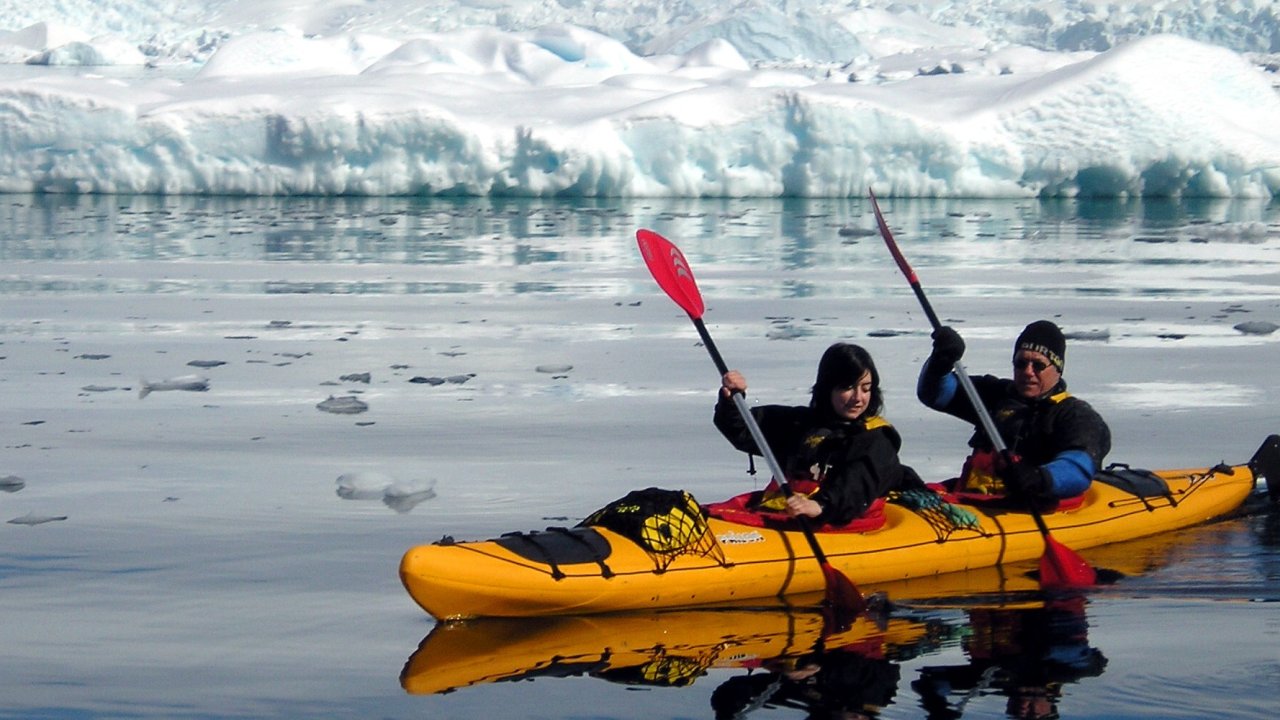 sea kayakers in antarctica