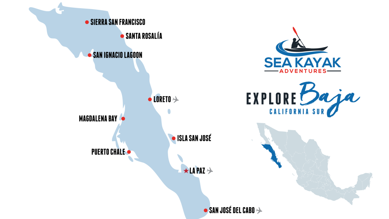 Map of Baja California Sur with Sea Kayak Adventures