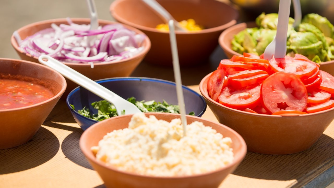 A display of plated fresh food on a whale watching tour in Mexico.