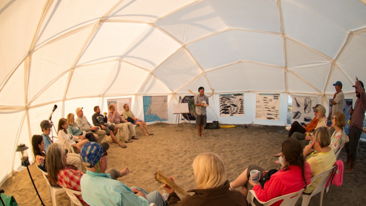 inside whale watching dome tent in baja