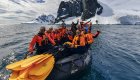 Zodiac with paddlers in the Antarctic