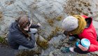 two women looking at intertidal zone