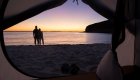 tent on baja beach at sunset