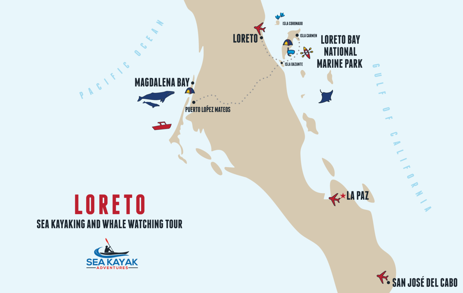 Baja Sea Kayaking and Whale Watching itinerary map